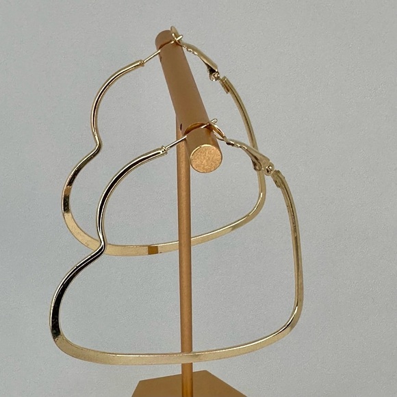Jewelry - Gold Heart Hoop Drop Earrings Minimalist 2.25 Inch